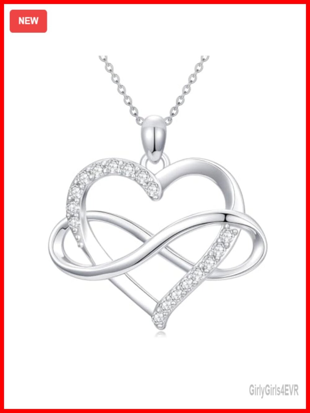 Natural Diamond Infinity Heart Necklace, 18k Gold Plated Sterling Silver, 18in
